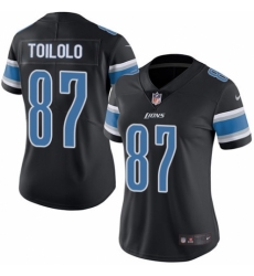 Women's Nike Detroit Lions #87 Levine Toilolo Limited Black Rush Vapor Untouchable NFL Jersey