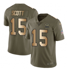 Youth Nike Green Bay Packers #15 JK Scott Limited Olive Gold 2017 Salute to Service NFL Jersey
