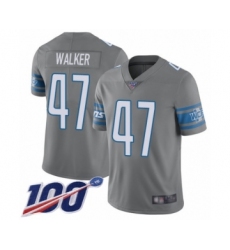Men's Detroit Lions #47 Tracy Walker Limited Steel Rush Vapor Untouchable 100th Season Football Jersey