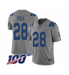 Men's Indianapolis Colts #28 Marshall Faulk Limited Gray Inverted Legend 100th Season Football Jersey