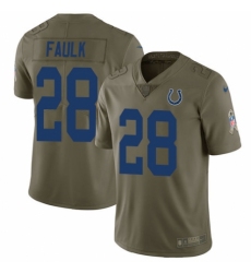 Men's Nike Indianapolis Colts #28 Marshall Faulk Limited Olive 2017 Salute to Service NFL Jersey