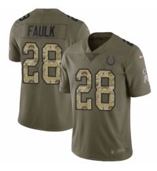 Men's Nike Indianapolis Colts #28 Marshall Faulk Limited Olive/Camo 2017 Salute to Service NFL Jersey