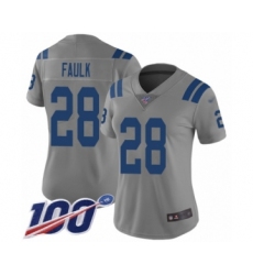 Women's Indianapolis Colts #28 Marshall Faulk Limited Gray Inverted Legend 100th Season Football Jersey