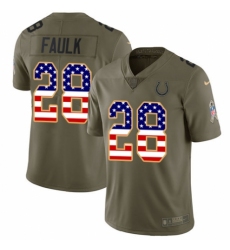Youth Nike Indianapolis Colts #28 Marshall Faulk Limited Olive/USA Flag 2017 Salute to Service NFL Jersey