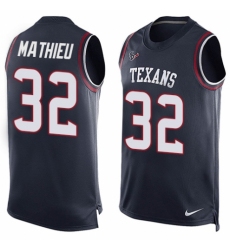 Men's Nike Houston Texans #32 Tyrann Mathieu Limited Navy Blue Player Name & Number Tank Top NFL Jersey