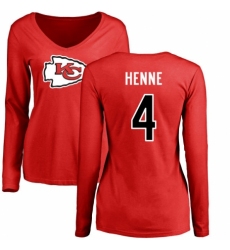 NFL Women's Nike Kansas City Chiefs #4 Chad Henne Red Name & Number Logo Slim Fit Long Sleeve T-Shirt