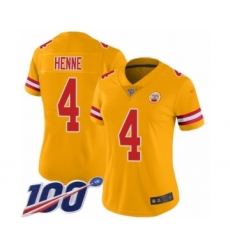 Women's Kansas City Chiefs #4 Chad Henne Limited Gold Inverted Legend 100th Season Football Jersey