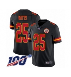 Men's Kansas City Chiefs #25 Armani Watts Limited Black Rush Vapor Untouchable 100th Season Football Jersey
