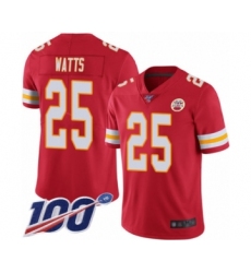 Men's Kansas City Chiefs #25 Armani Watts Red Team Color Vapor Untouchable Limited Player 100th Season Football Jersey