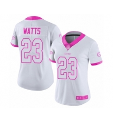 Women's Kansas City Chiefs #23 Armani Watts Limited White Pink Rush Fashion Football Jersey