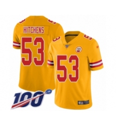 Men's Kansas City Chiefs #53 Anthony Hitchens Limited Gold Inverted Legend 100th Season Football Jersey