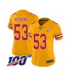 Women's Kansas City Chiefs #53 Anthony Hitchens Limited Gold Inverted Legend 100th Season Football Jersey