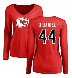 NFL Women's Nike Kansas City Chiefs #44 Dorian O'Daniel Red Name & Number Logo Slim Fit Long Sleeve T-Shirt
