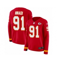 Women's Nike Kansas City Chiefs #91 Derrick Nnadi Limited Red Therma Long Sleeve NFL Jersey