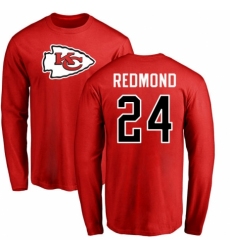 NFL Nike Kansas City Chiefs #24 Will Redmond Red Name & Number Logo Long Sleeve T-Shirt
