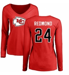 NFL Women's Nike Kansas City Chiefs #24 Will Redmond Red Name & Number Logo Slim Fit Long Sleeve T-Shirt