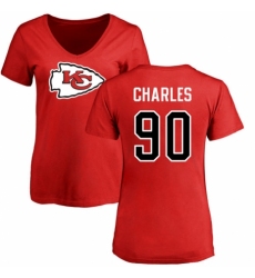 NFL Women's Nike Kansas City Chiefs #90 Stefan Charles Red Name & Number Logo Slim Fit T-Shirt