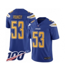 Men's Los Angeles Chargers #53 Mike Pouncey Limited Electric Blue Rush Vapor Untouchable 100th Season Football Jersey