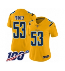 Women's Los Angeles Chargers #53 Mike Pouncey Limited Gold Inverted Legend 100th Season Football Jersey