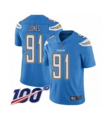 Men's Los Angeles Chargers #91 Justin Jones Electric Blue Alternate Vapor Untouchable Limited Player 100th Season Football Jersey