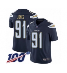 Men's Los Angeles Chargers #91 Justin Jones Navy Blue Team Color Vapor Untouchable Limited Player 100th Season Football Jersey