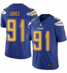 Men's Nike Los Angeles Chargers #91 Justin Jones Elite Electric Blue Rush Vapor Untouchable NFL Jersey