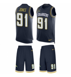 Men's Nike Los Angeles Chargers #91 Justin Jones Limited Navy Blue Tank Top Suit NFL Jersey
