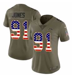 Women's Nike Los Angeles Chargers #91 Justin Jones Limited Olive/USA Flag 2017 Salute to Service NFL Jersey