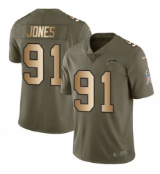 Youth Nike Los Angeles Chargers #91 Justin Jones Limited Olive/Gold 2017 Salute to Service NFL Jersey