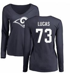 NFL Women's Nike Los Angeles Rams #73 Cornelius Lucas Navy Blue Name & Number Logo Slim Fit Long Sleeve T-Shirt
