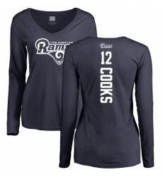 NFL Women's Nike Los Angeles Rams #12 Brandin Cooks Navy Blue Backer Slim Fit Long Sleeve T-Shirt