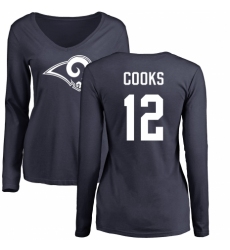 NFL Women's Nike Los Angeles Rams #12 Brandin Cooks Navy Blue Name & Number Logo Slim Fit Long Sleeve T-Shirt