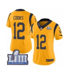 Women's Nike Los Angeles Rams #12 Brandin Cooks Limited Gold Rush Vapor Untouchable Super Bowl LIII Bound NFL Jersey