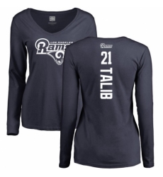 NFL Women's Nike Los Angeles Rams #21 Aqib Talib Navy Blue Backer Slim Fit Long Sleeve T-Shirt