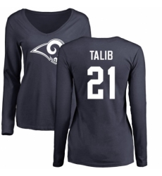 NFL Women's Nike Los Angeles Rams #21 Aqib Talib Navy Blue Name & Number Logo Slim Fit Long Sleeve T-Shirt