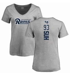 NFL Women's Nike Los Angeles Rams #93 Ndamukong Suh Ash Backer V-Neck T-Shirt