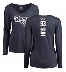 NFL Women's Nike Los Angeles Rams #93 Ndamukong Suh Navy Blue Backer Slim Fit Long Sleeve T-Shirt