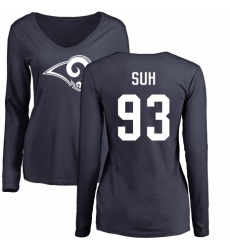 NFL Women's Nike Los Angeles Rams #93 Ndamukong Suh Navy Blue Name & Number Logo Slim Fit Long Sleeve T-Shirt