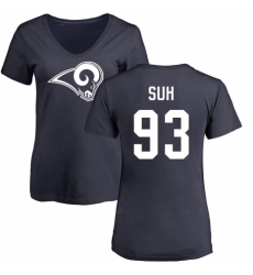 NFL Women's Nike Los Angeles Rams #93 Ndamukong Suh Navy Blue Name & Number Logo Slim Fit T-Shirt