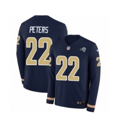 Men's Nike Los Angeles Rams #22 Marcus Peters Limited Navy Blue Therma Long Sleeve NFL Jersey