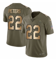 Men's Nike Los Angeles Rams #22 Marcus Peters Limited Olive/Gold 2017 Salute to Service NFL Jersey