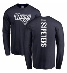 NFL Nike Los Angeles Rams #22 Marcus Peters Navy Blue Backer Long Sleeve T-Shirt