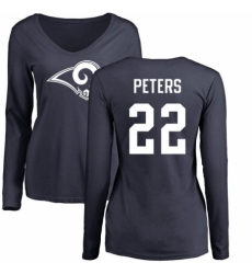 NFL Women's Nike Los Angeles Rams #22 Marcus Peters Navy Blue Name & Number Logo Slim Fit Long Sleeve T-Shirt