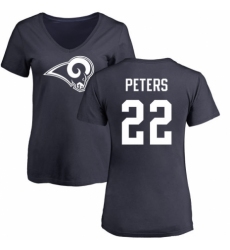 NFL Women's Nike Los Angeles Rams #22 Marcus Peters Navy Blue Name & Number Logo Slim Fit T-Shirt