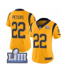 Women's Nike Los Angeles Rams #22 Marcus Peters Limited Gold Rush Vapor Untouchable Super Bowl LIII Bound NFL Jersey