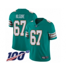Men's Miami Dolphins #67 Daniel Kilgore Aqua Green Alternate Vapor Untouchable Limited Player 100th Season Football Jersey