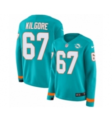 Women's Nike Miami Dolphins #67 Daniel Kilgore Limited Aqua Therma Long Sleeve NFL Jersey