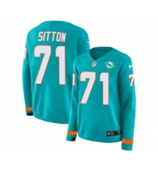 Women's Nike Miami Dolphins #71 Josh Sitton Limited Aqua Therma Long Sleeve NFL Jersey