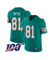 Men's Miami Dolphins #81 Durham Smythe Aqua Green Alternate Vapor Untouchable Limited Player 100th Season Football Jersey