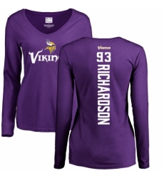 NFL Women's Nike Minnesota Vikings #93 Sheldon Richardson Purple Backer Slim Fit Long Sleeve T-Shirt